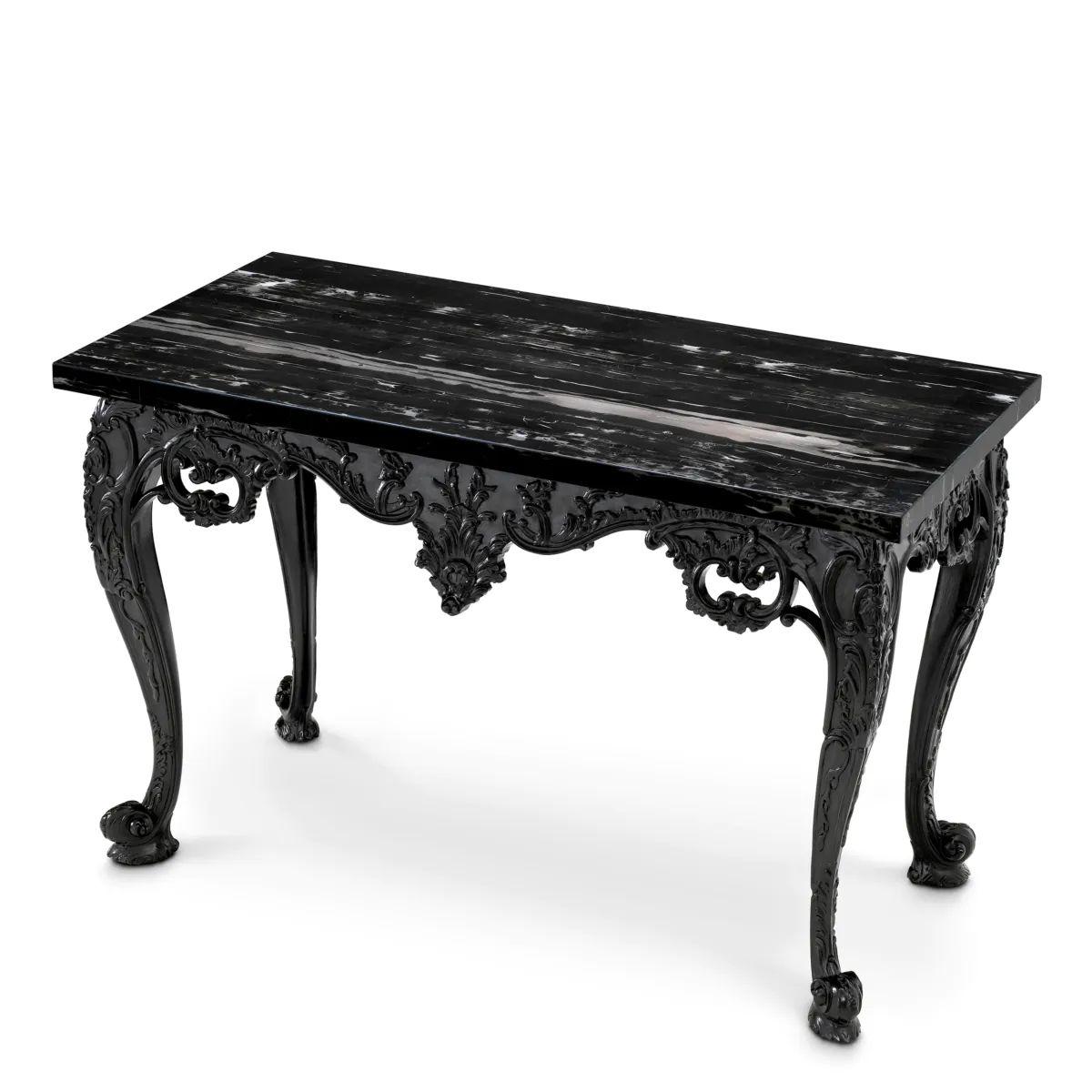 French Console Table – Black Finish & Black Marble For Sale