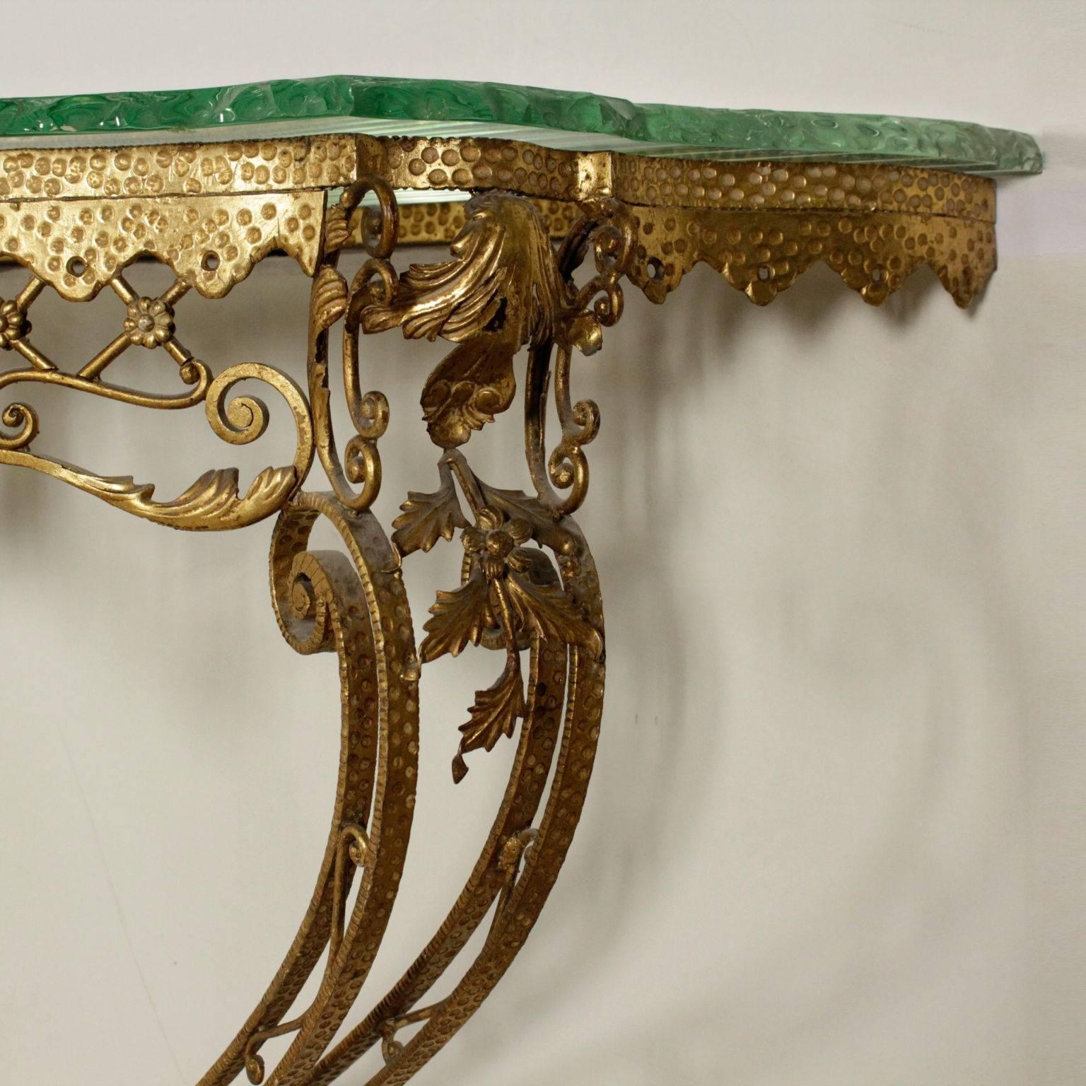 Console Table Brass-Plated Crystal Vintage, Italy, 1950s 1