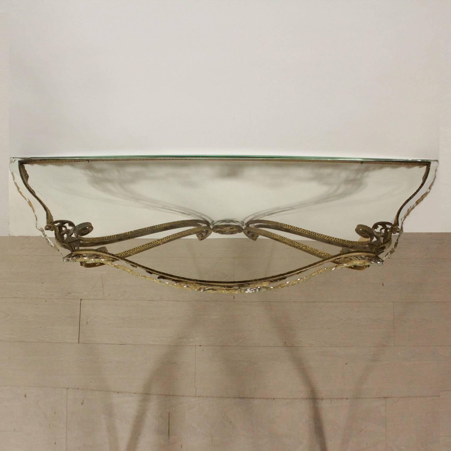 Console Table Brass-Plated Crystal Vintage, Italy, 1950s 3