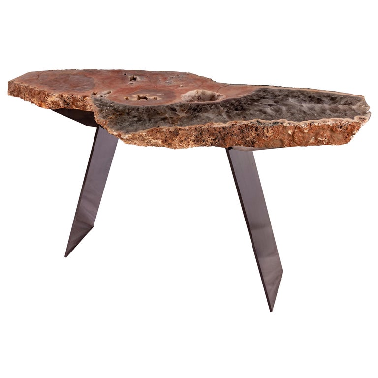 Console Table, Brazilian Quartz with Metal Base For Sale ...