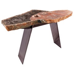Console Table, Brazilian Quartz with Metal Base