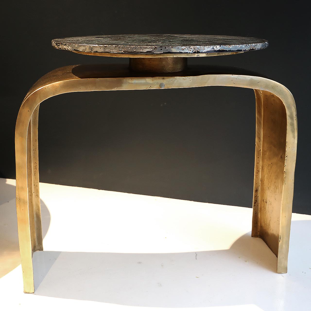 21 st Century - Console Bridge legs blue - Pewter Glass Bronze Xavier Lavergne  In New Condition For Sale In Paris, FR