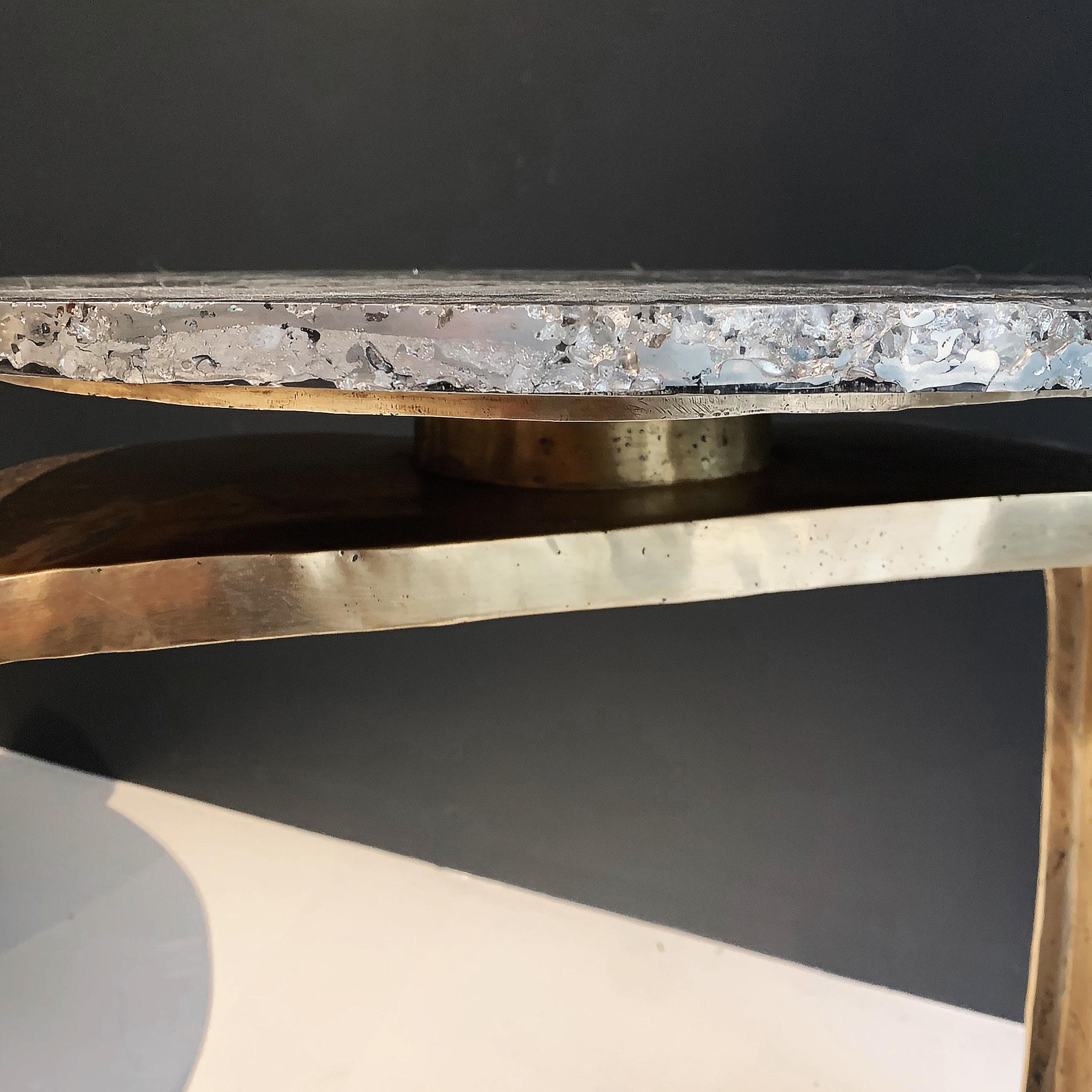 21 st Century - Console Bridge legs green - Pewter Glass Bronze Xavier Lavergne  In New Condition For Sale In Paris, FR
