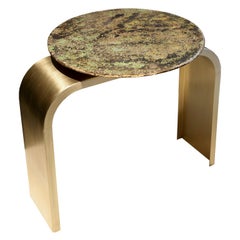 Console Table "Bridge legs green", Melted Pewter, Murano Glass, Crystal Resin