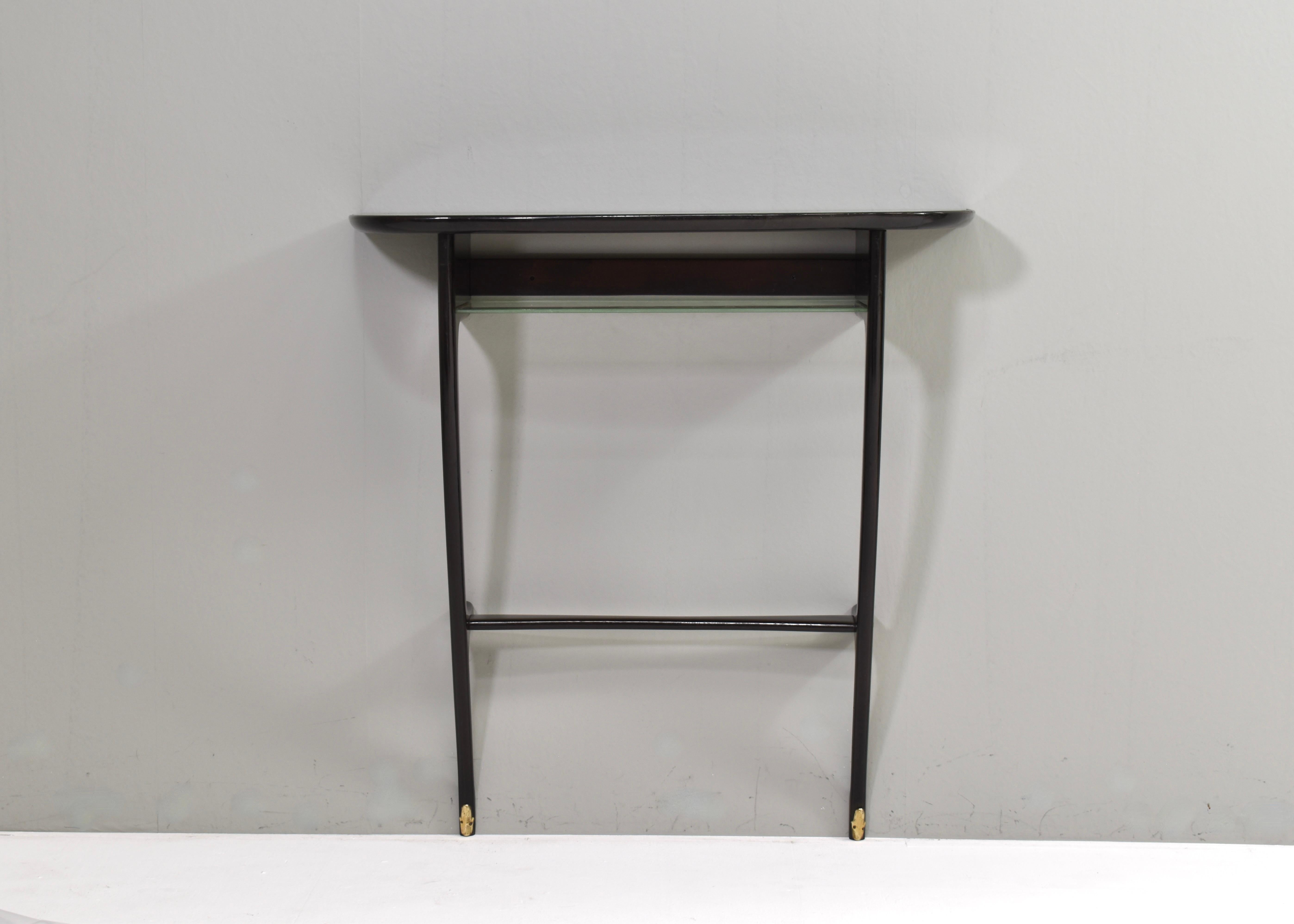 Konsolentisch von oder im Stil von Ico Parisi aus Ebenholz und Glas - Italien, 1950er Jahre (Messing) im Angebot