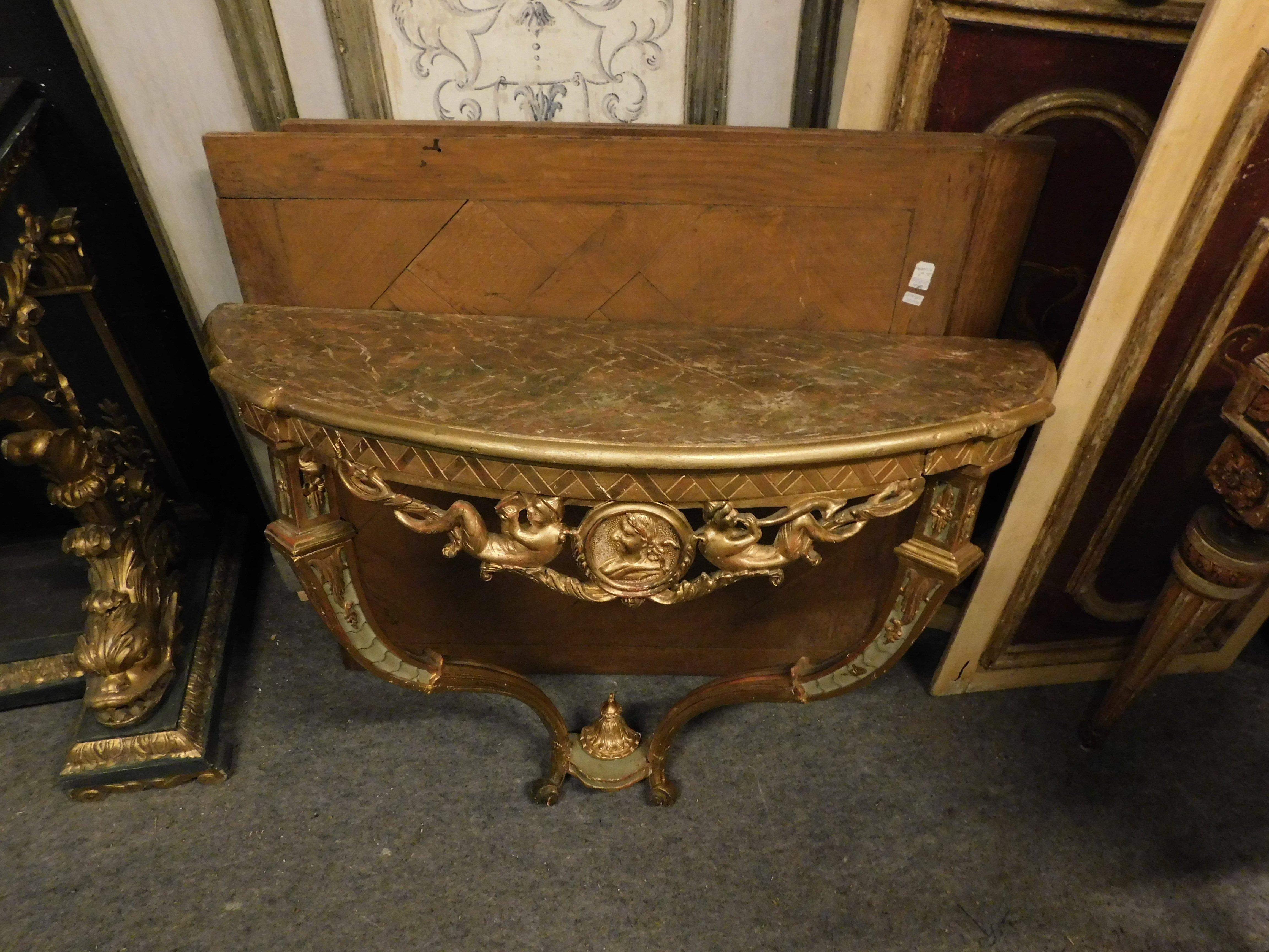 Italian Console table carved in a drop shape in lacquered and gilded wood, Italy For Sale