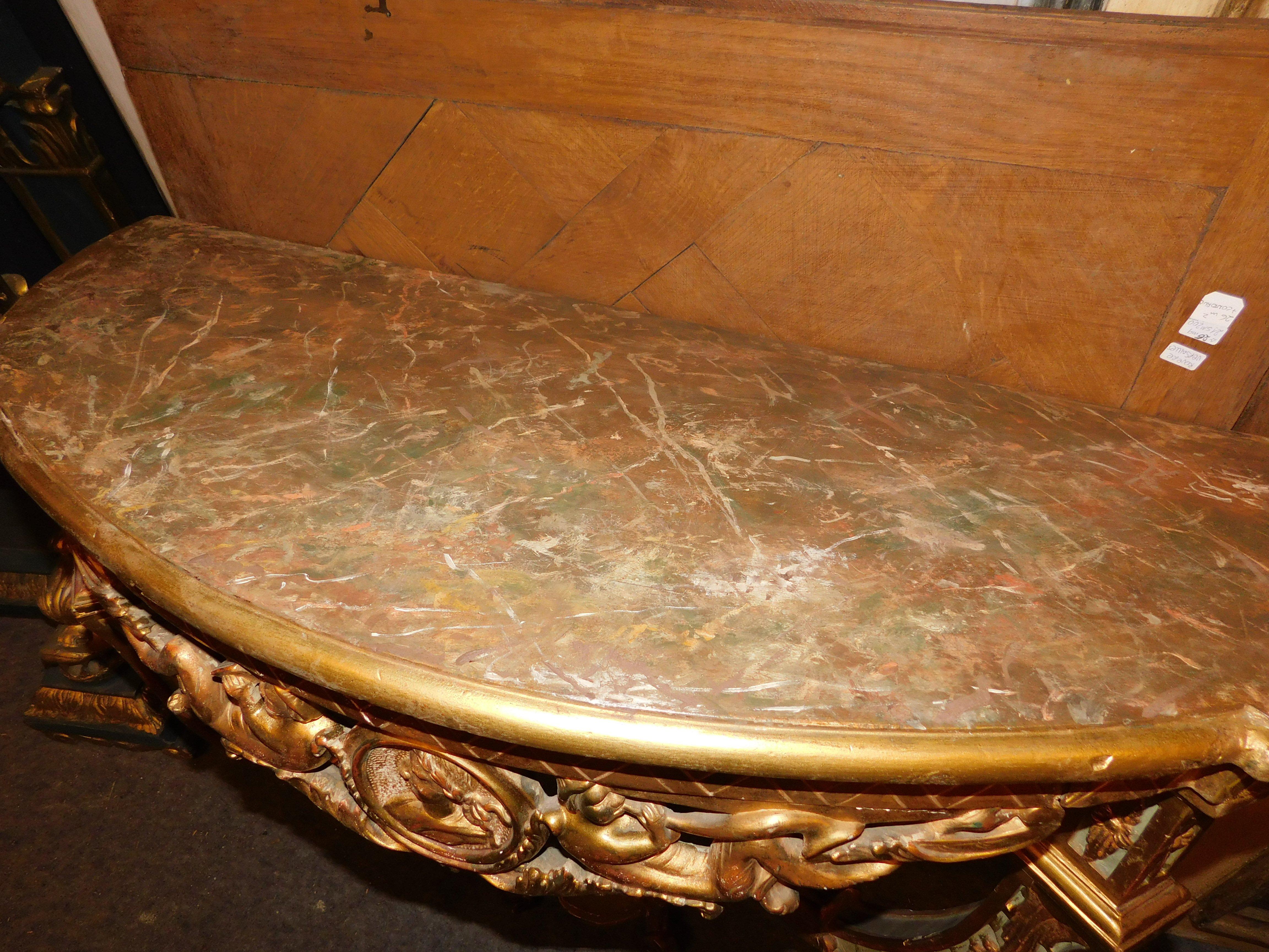 Console table carved in a drop shape in lacquered and gilded wood, Italy For Sale 1