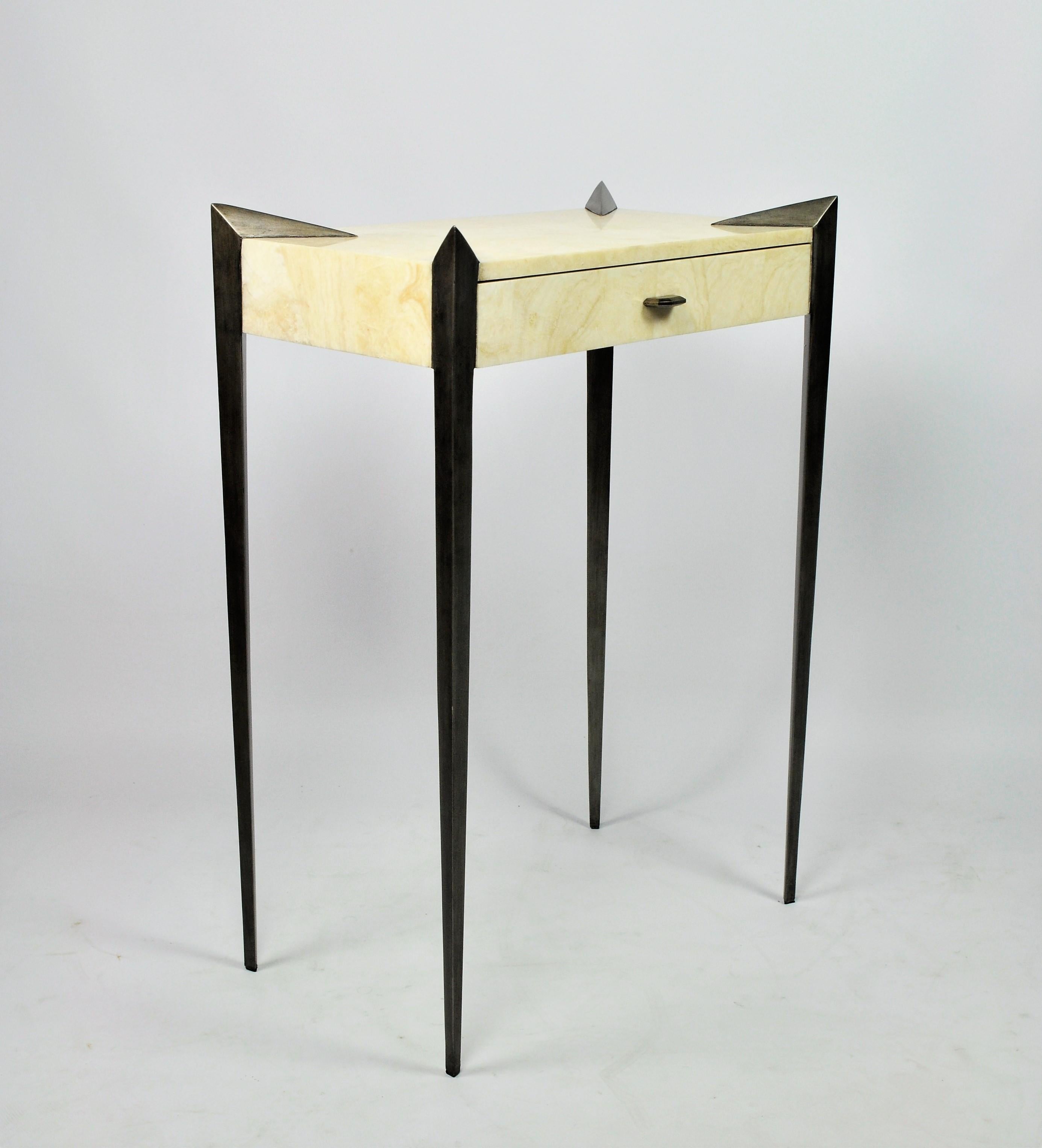 Brass Console Table Circini in Shagreen by Ginger Brown For Sale