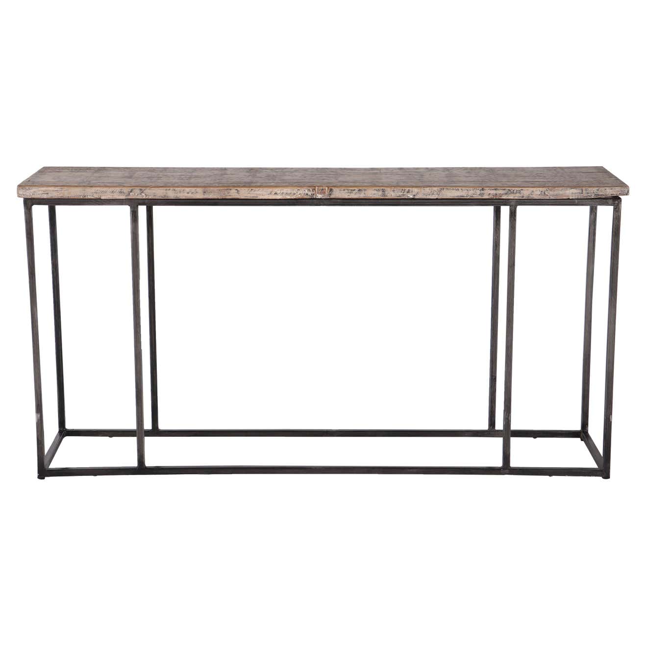 Console Table Crafted from Repurposed Ash, Patined Steel Base For Sale ...