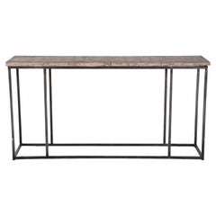 Console Table Crafted from Repurposed Ash, Patined Steel Base