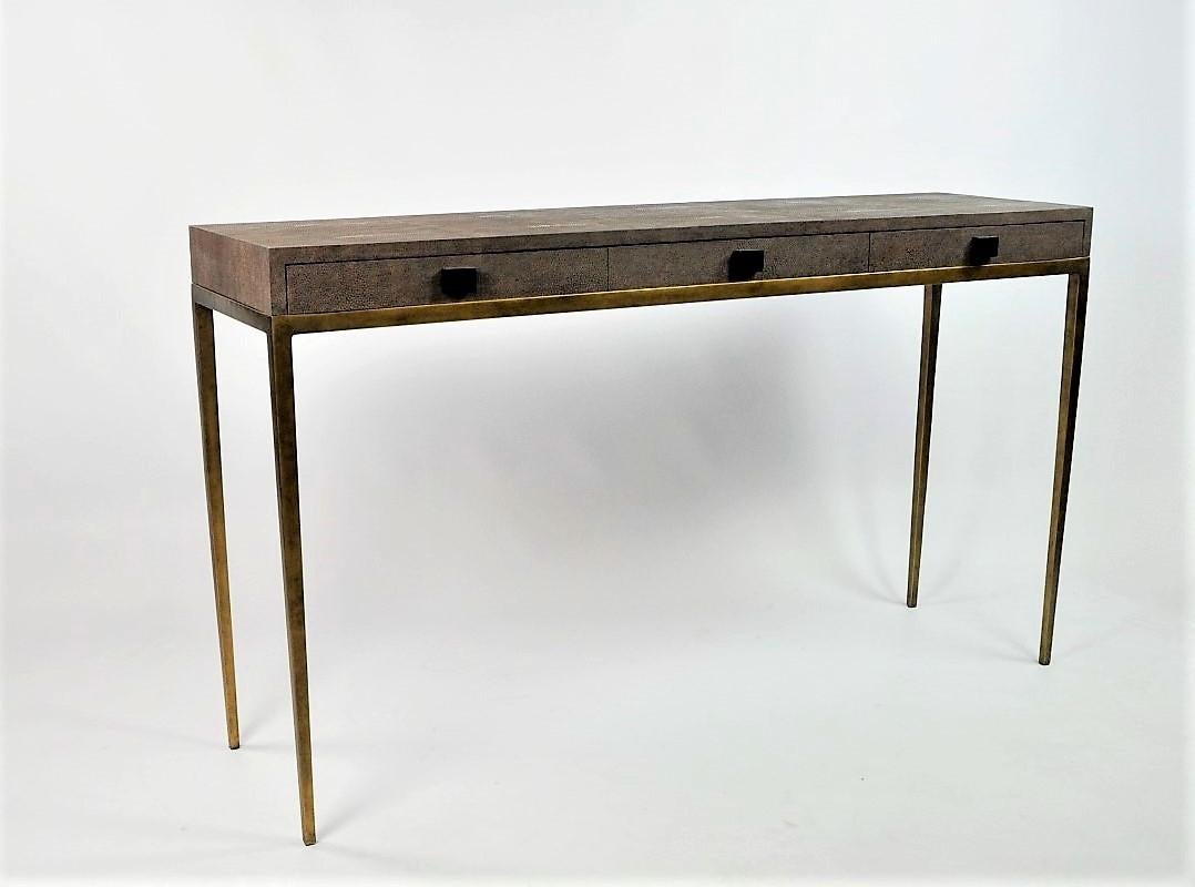 French Console Table CS419 '2 drawers' in Shagreen by Ginger Brown For Sale