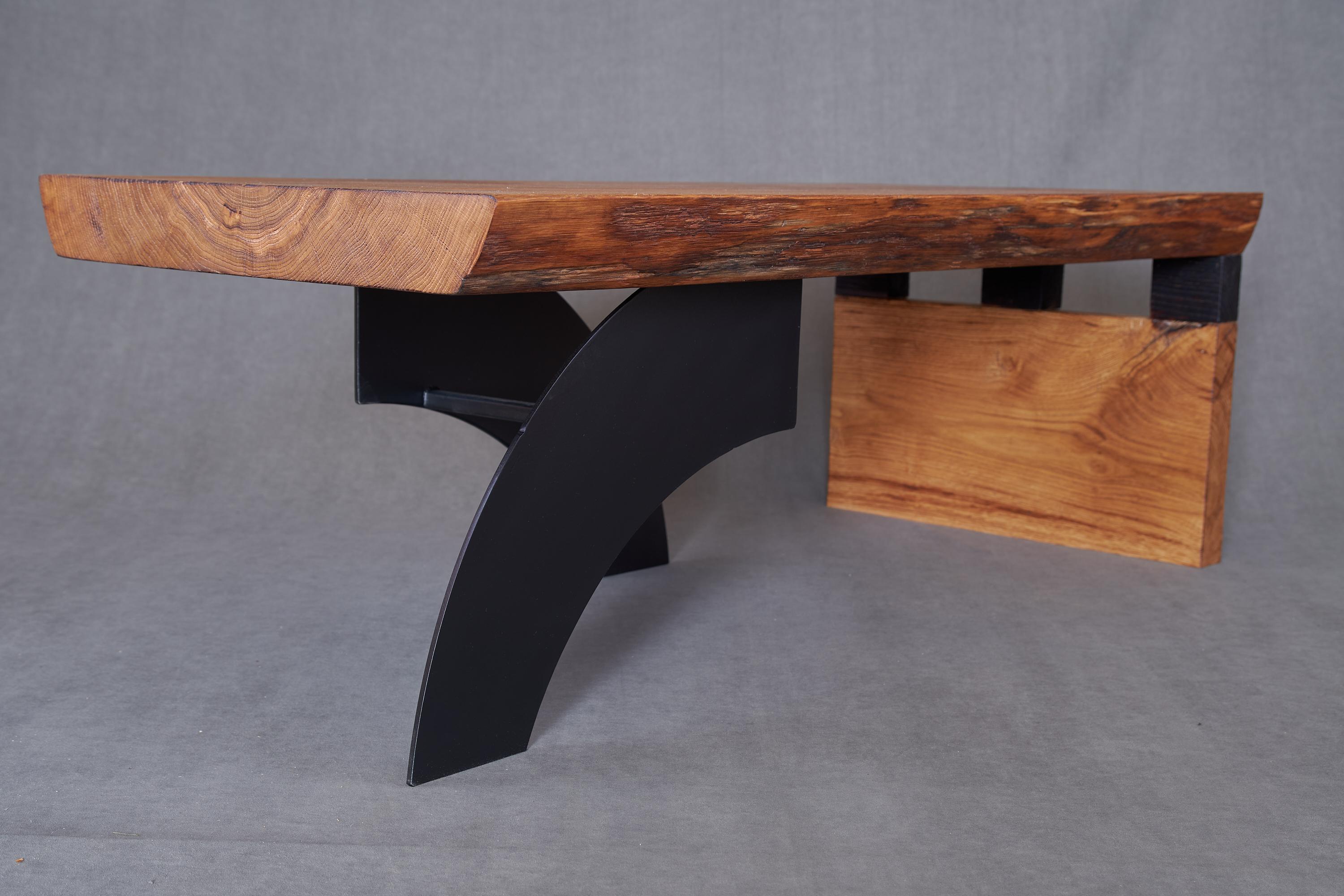 Brushed Massive oak Coffee Table, Contemporary Original Design, Logniture For Sale