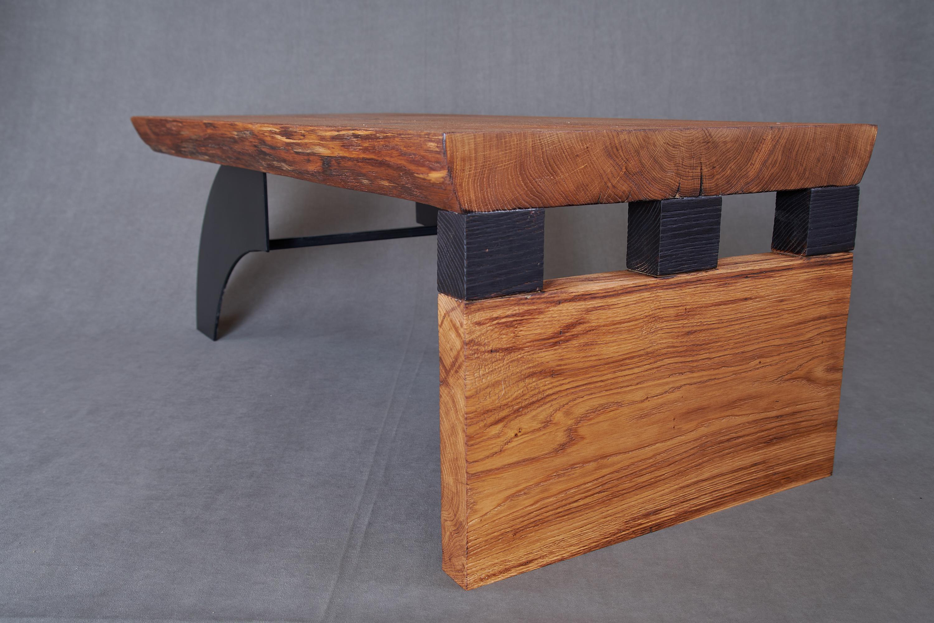 Steel Massive oak Coffee Table, Contemporary Original Design, Logniture For Sale