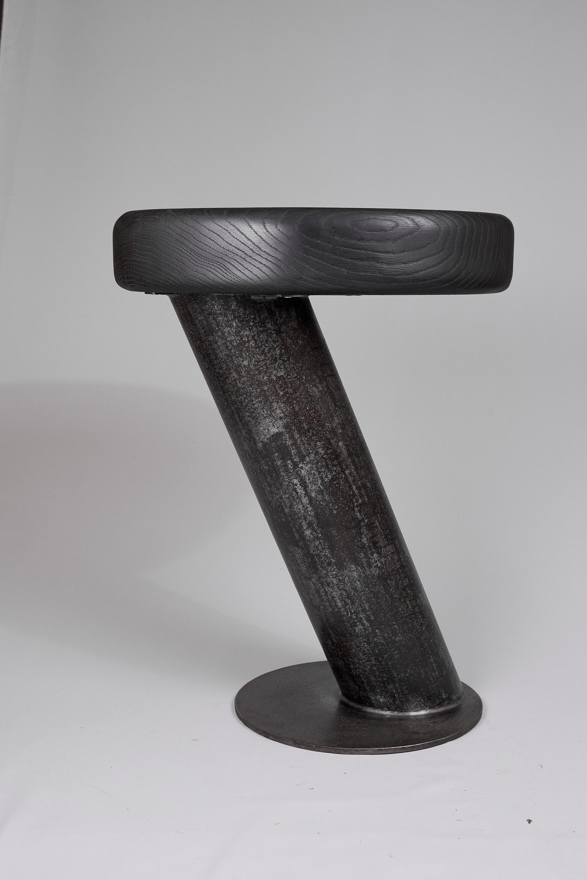 Steel Burnt Wood, High Coffee Table, High Table, Contemporary Original Design, Black For Sale