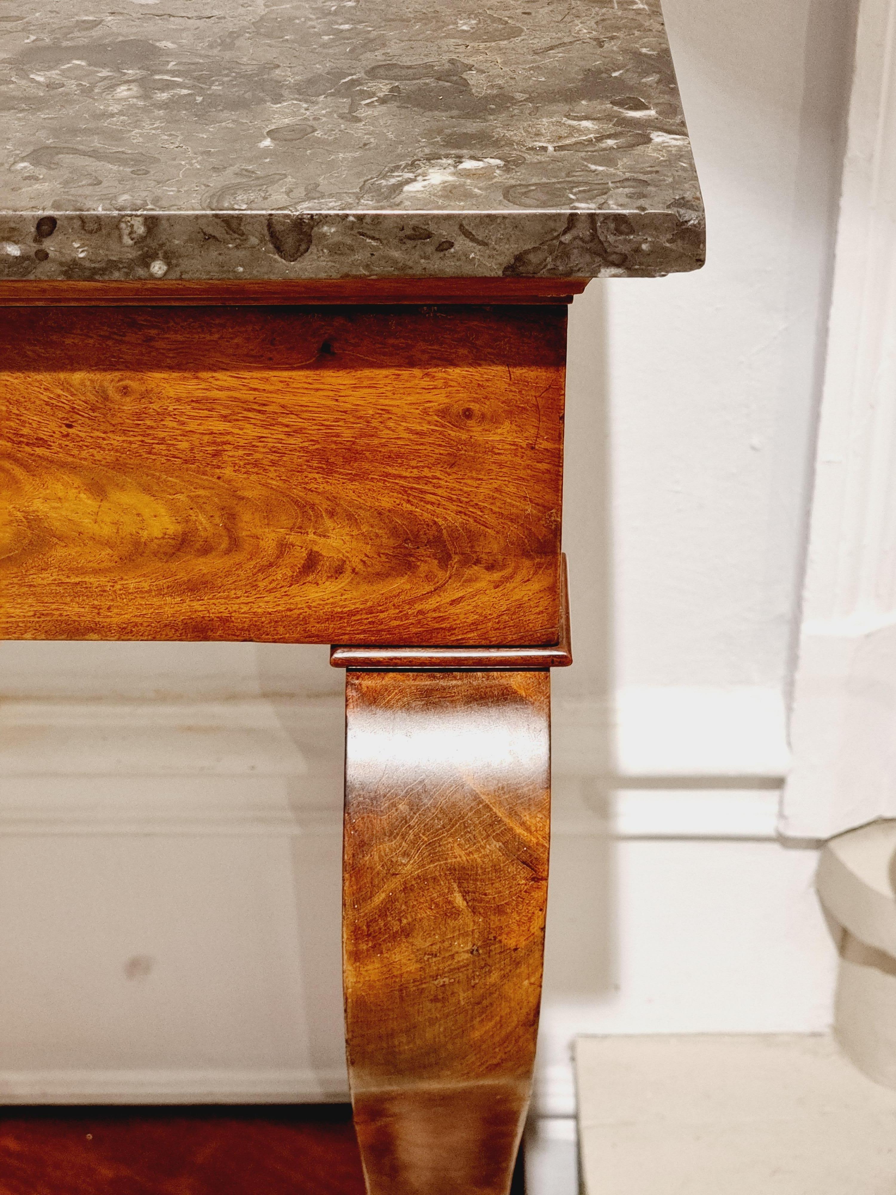 Console table, Empire / 19th Century, grey St. Anne marble top and lion paws For Sale 6