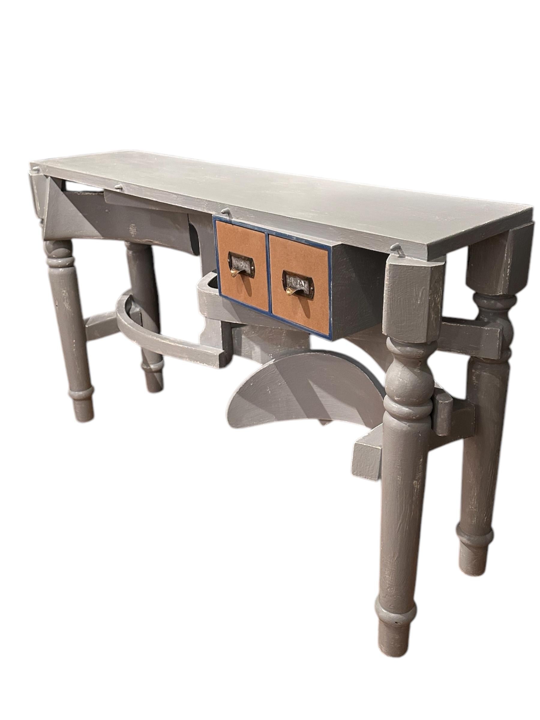 Made from found and reclaimed wood, each of John Seubert's tables are unique and meticulously crafted. He calls them Crash Tables because they are a collision of parts created from table legs, stair railings, chair backs, etc. which are mitered