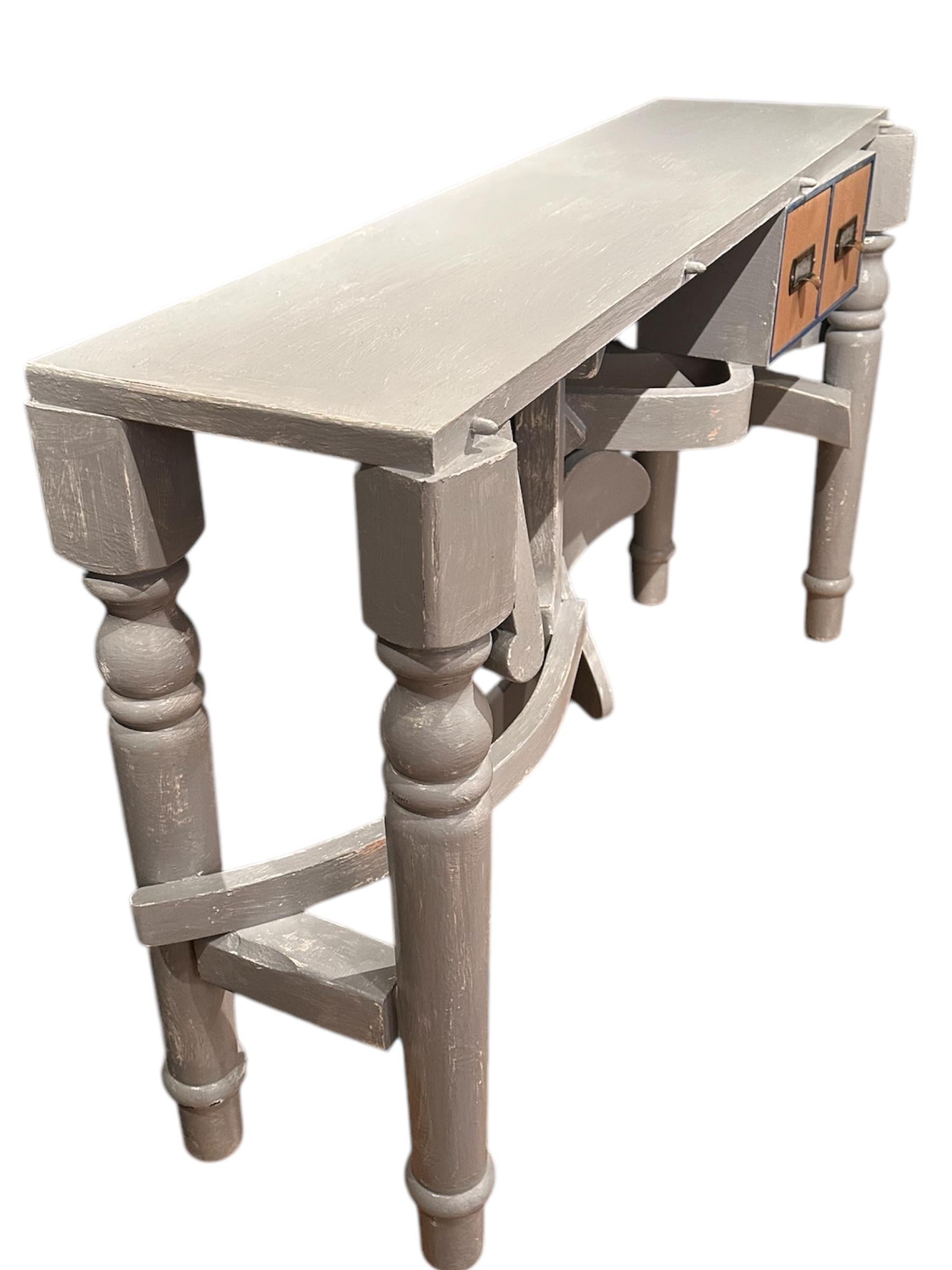 Hand-Crafted Console Table/Entry Table with Two Drawers, Created From Salvaged Wood Parts For Sale