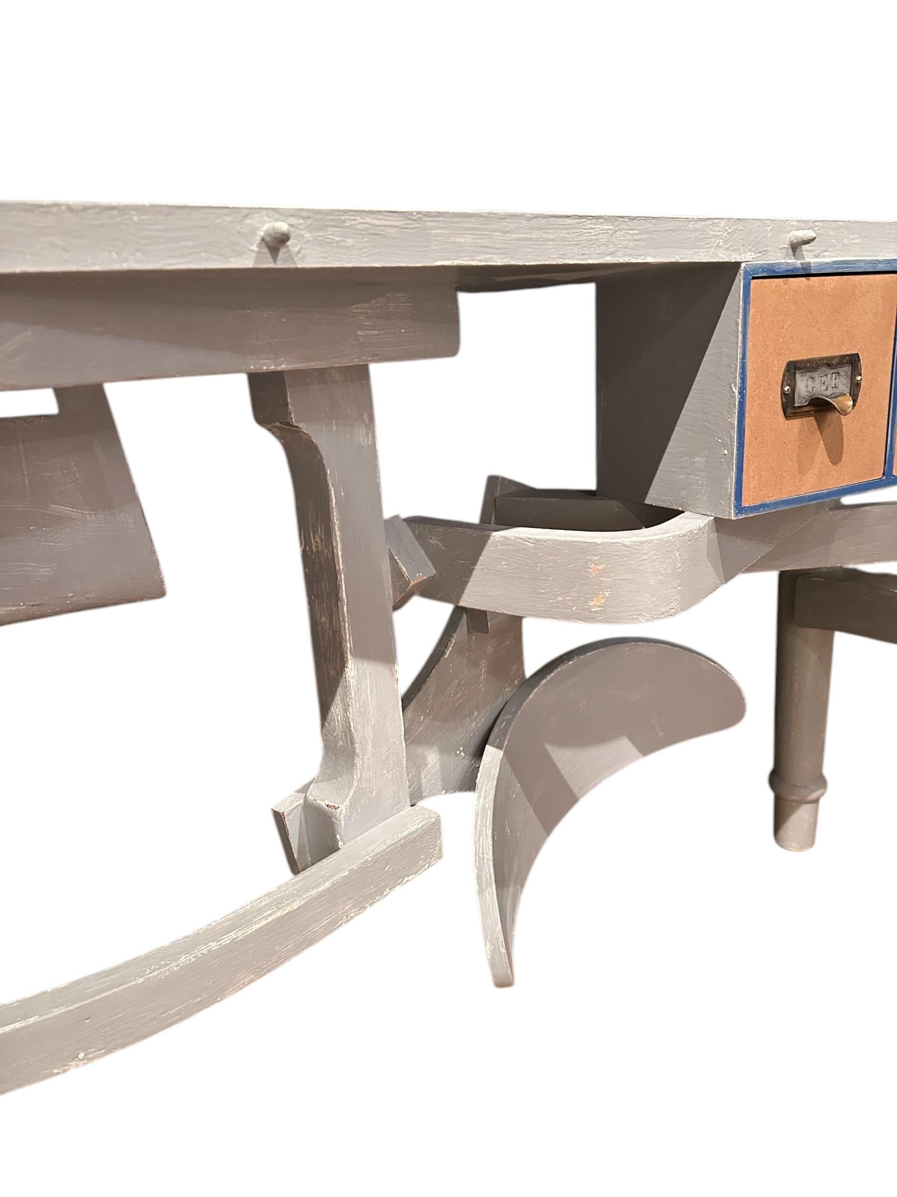 Contemporary Console Table/Entry Table with Two Drawers, Created From Salvaged Wood Parts For Sale