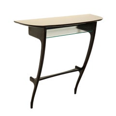 Console Table Formica Glass Wood Stained Ebony Vintage Italy, 1950s