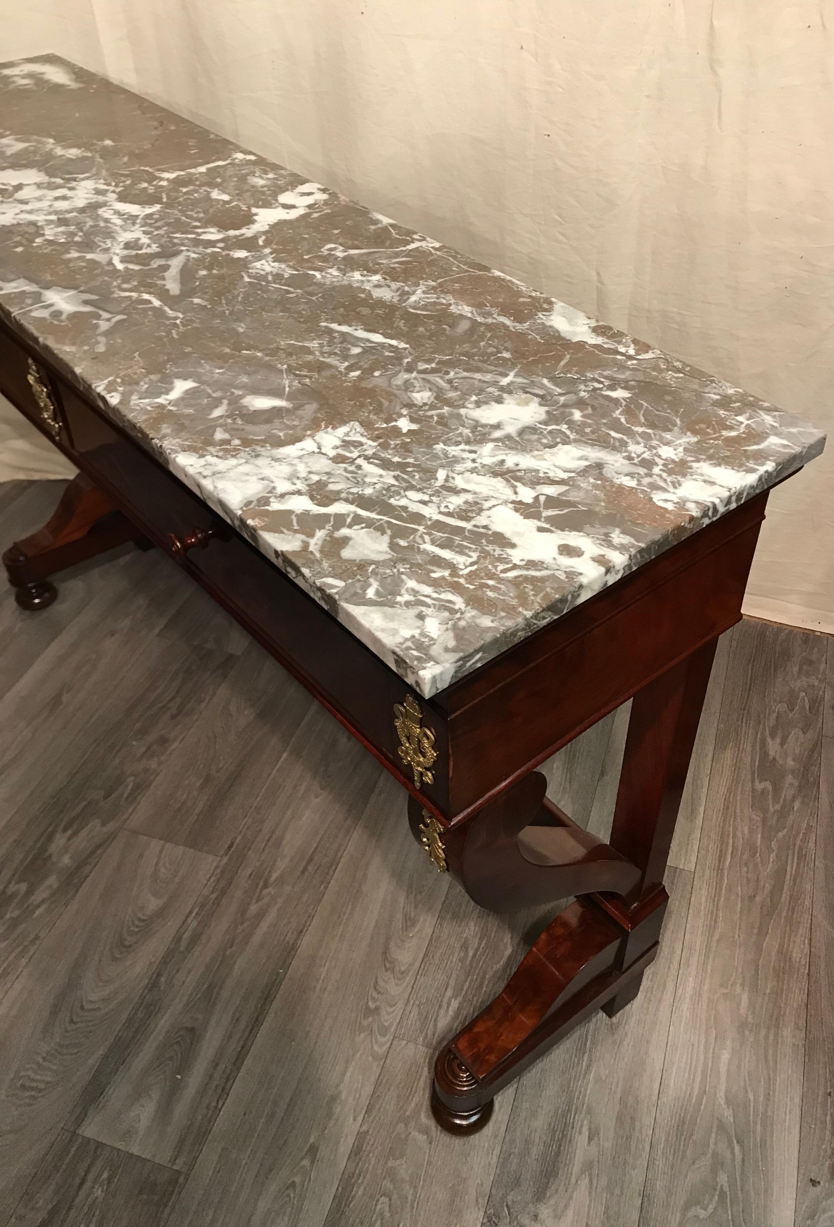 Veneer Console Table, France, Restauration Period 1810-20, Mahogany For Sale