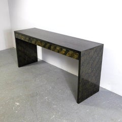 Console Table Green Bamboo Marquetry and Brass by Dal Vera, Italy, 1970s