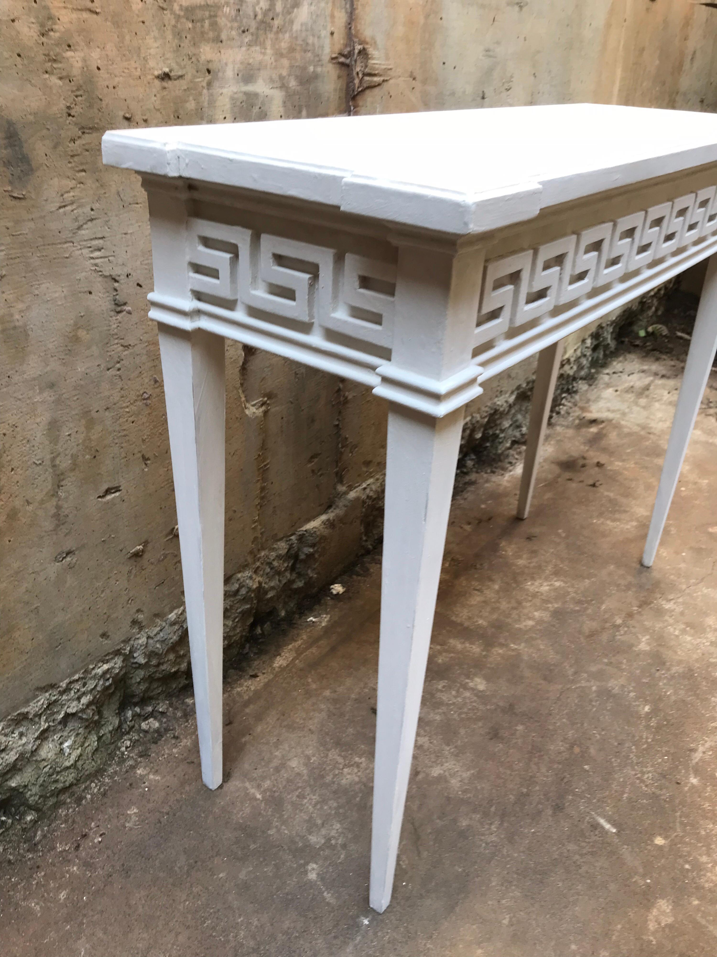 Hand-Crafted Console Table Having Greek Key Details and Plaster Finish For Sale