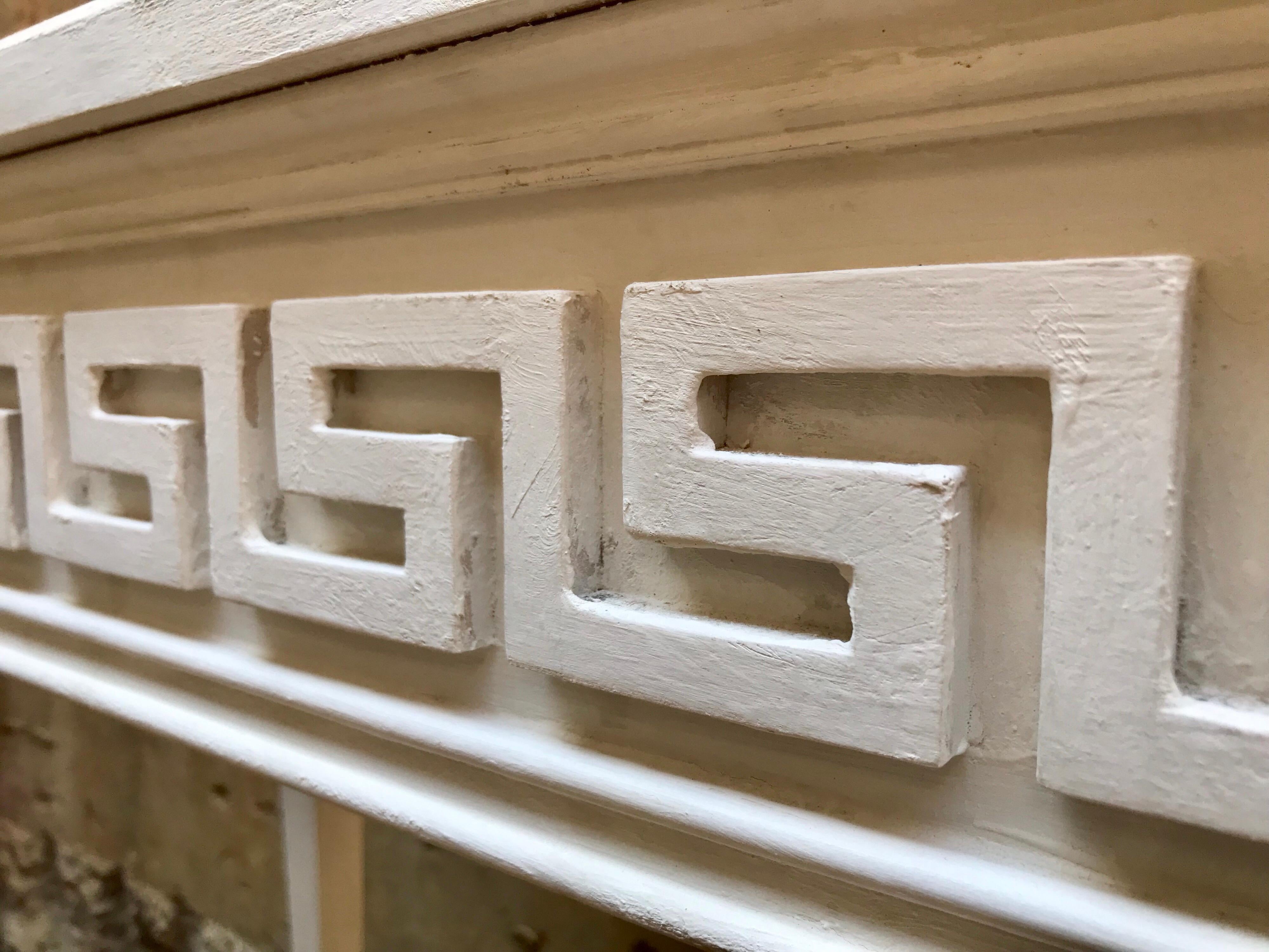 Contemporary Console Table Having Greek Key Details and Plaster Finish For Sale