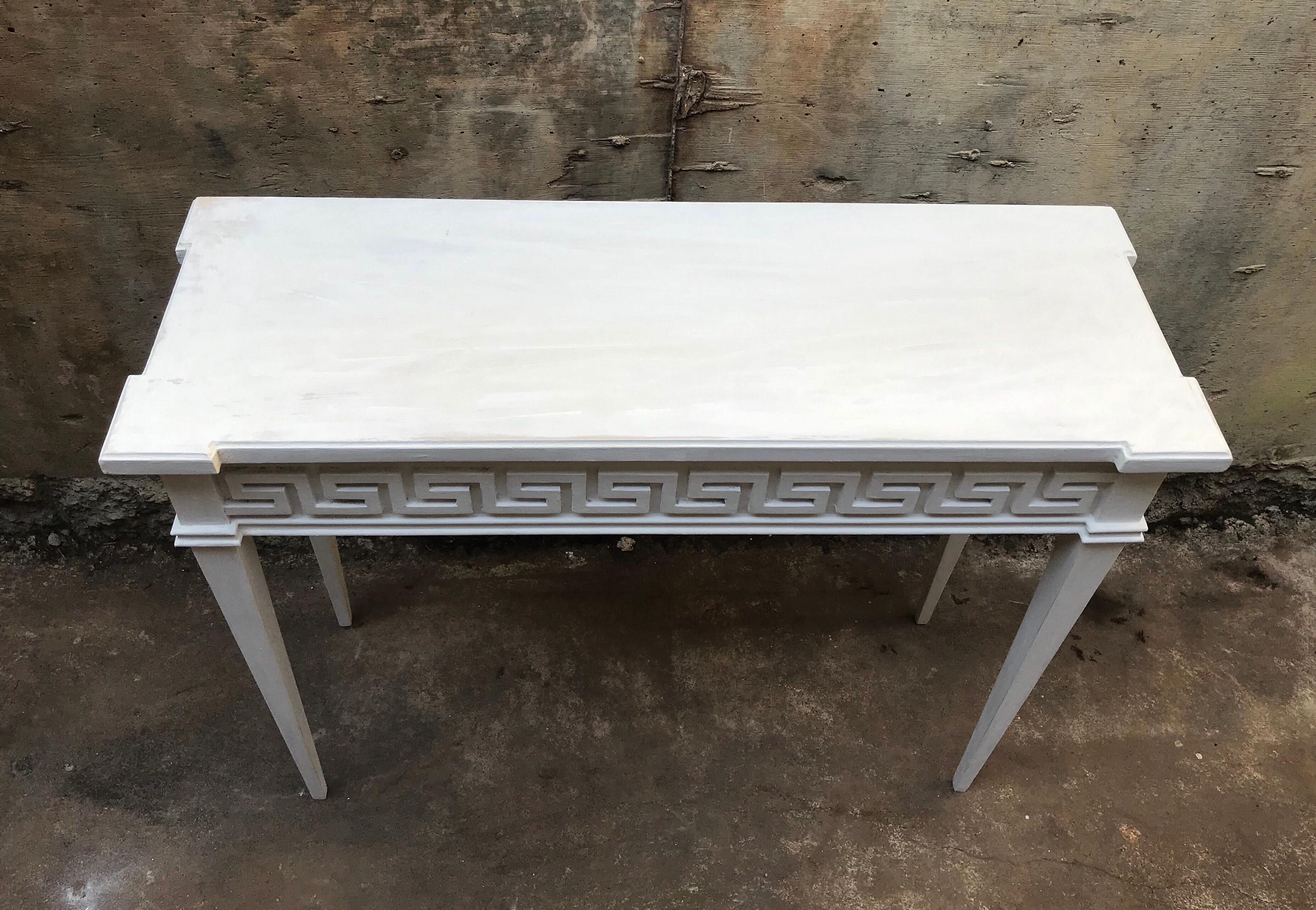 Poplar Console Table Having Greek Key Details and Plaster Finish For Sale