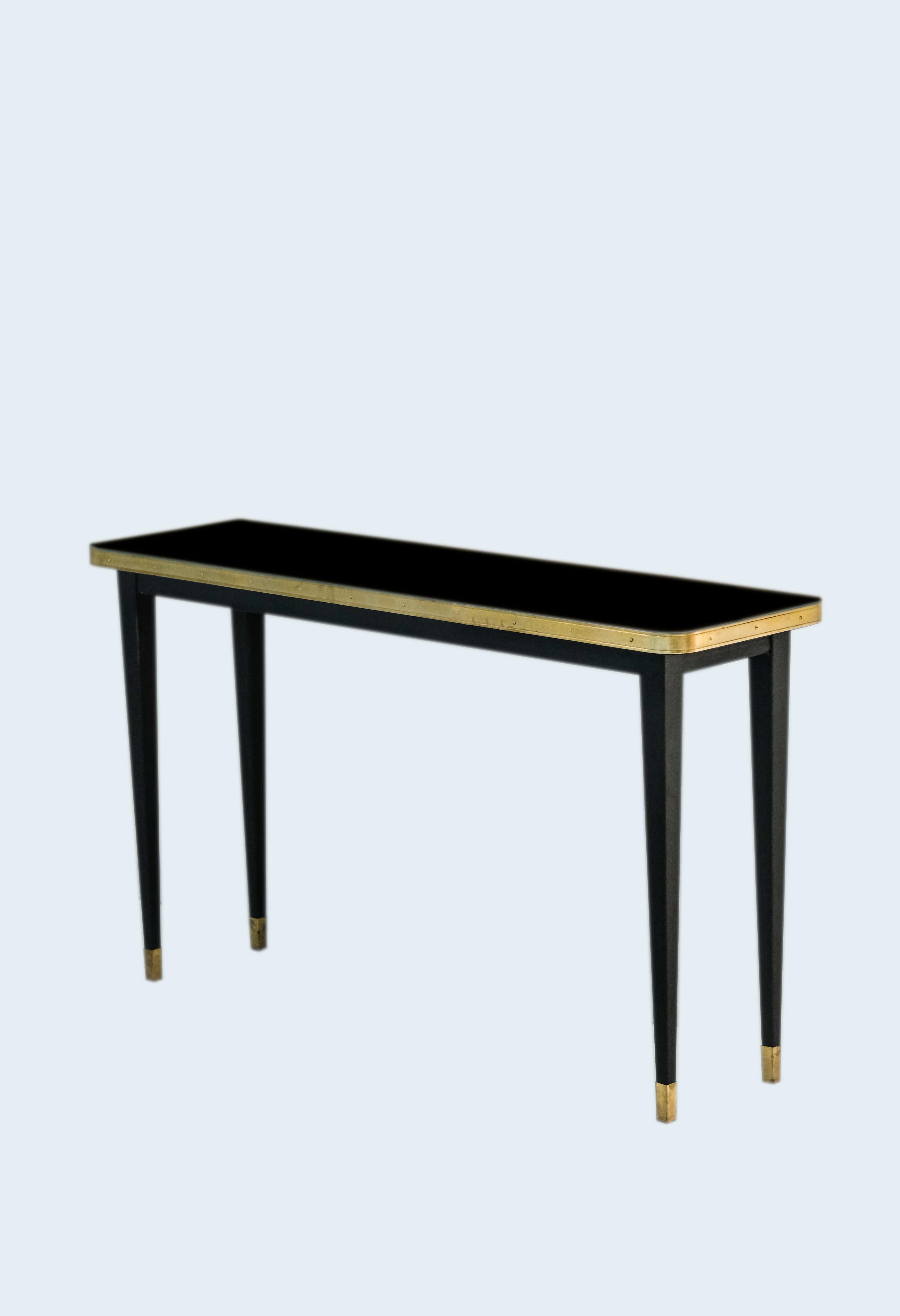 Console Table, High Gloss Laminate & Brass Details, Antique White - L For Sale 9
