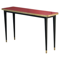 Console Table, High Gloss Laminate & Brass Details, Burgundy - M