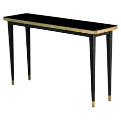 Console Table, High Gloss Laminate & Brass Details, Diamond Black - L