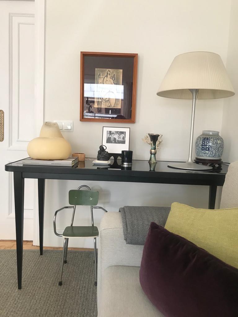 Mid-Century Modern Console Table, High Gloss Laminate & Brass Details, Kashmir Green - L For Sale