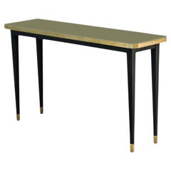 Console Table, High Gloss Laminate & Brass Details, Kashmir Green - L