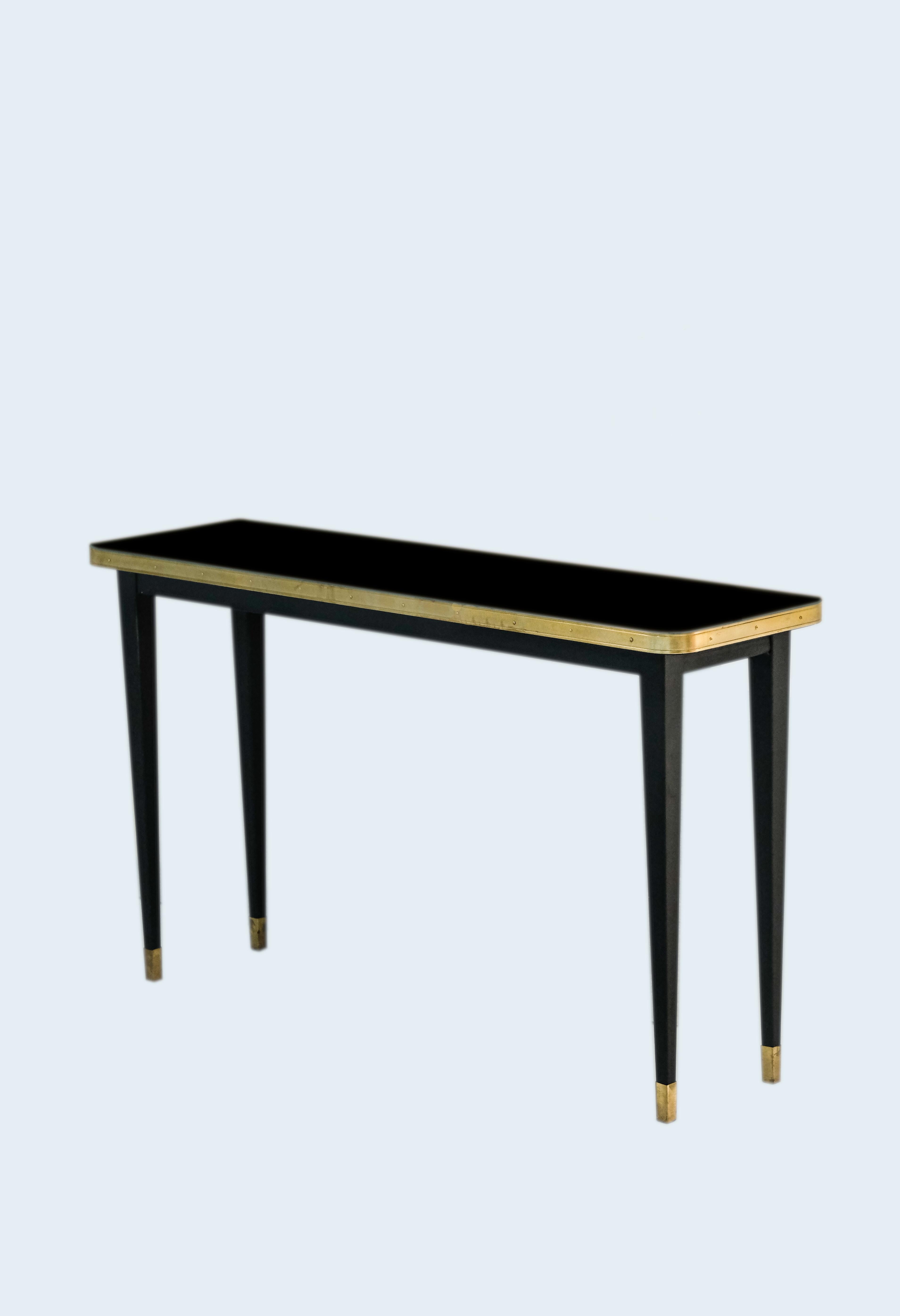 Table console, stratifié brillant et détails en laiton, Kashmir Green - M. en vente 9