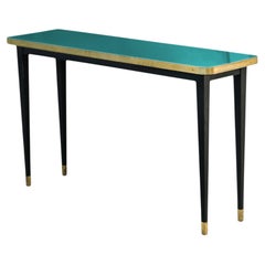 Console Table, High Gloss Laminate & Brass Details, Maui Green - L