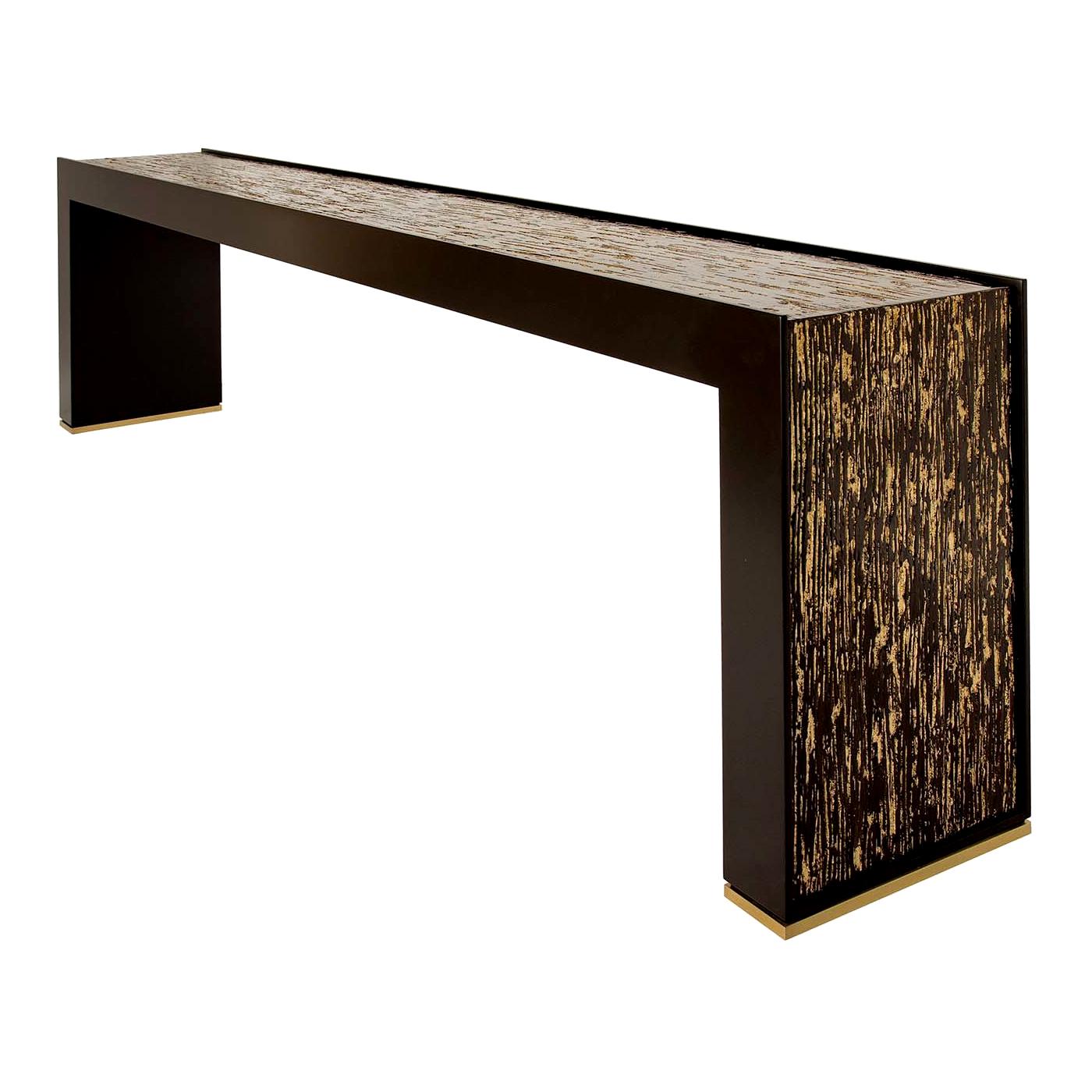 Table console en bois noir et or
