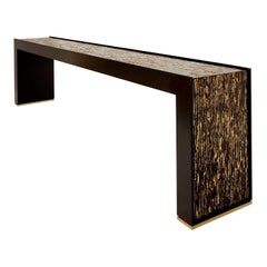 Table console en Wood Wood noir et or