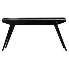 Mid Century Modern Console Table in Black Lacquered Wood and Marble 