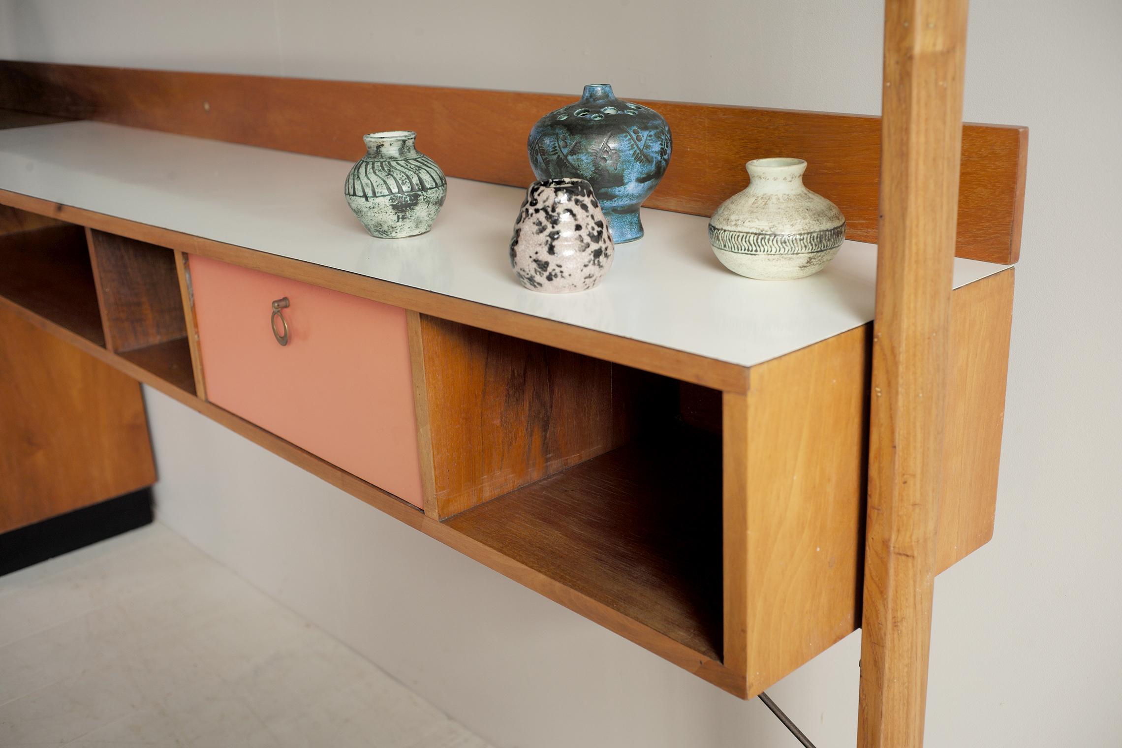 Mid-20th Century Console Table in Blond Walnut and Formica, Italy 1955