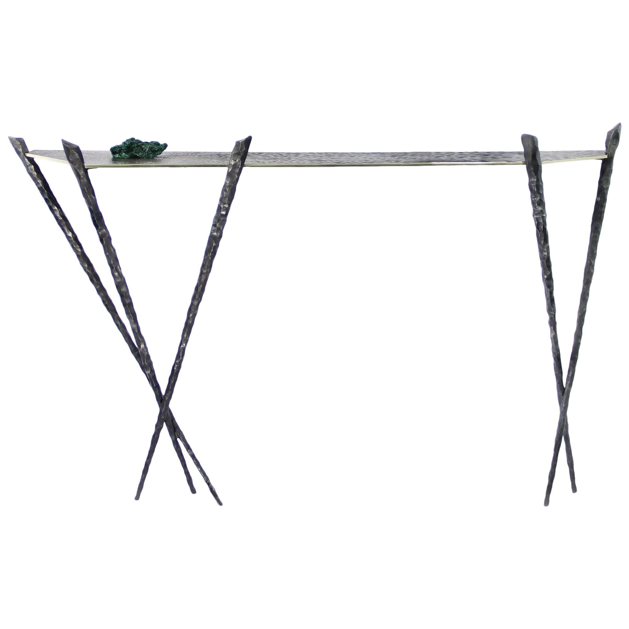 Console Table in Bronze and Forged Steel, Franck Chartrain, France