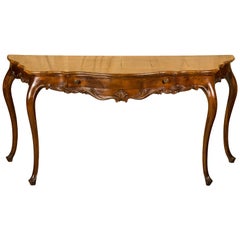 Console Table in Carved Walnut Wood, Veneered in Rootwood, Venice, 18th Century