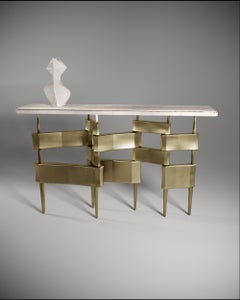 Console Table in Cream Shagreen and Bronze-Patina Brass by Kifu Paris