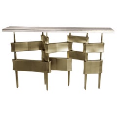 Console Table in Cream Shagreen and Bronze-Patina Brass by Kifu Paris