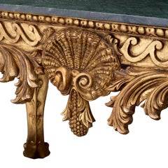Console Table in Gilded Wood and Green Marble.