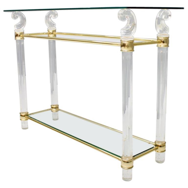 Lucite and Brass Console Table For Sale at 1stDibs