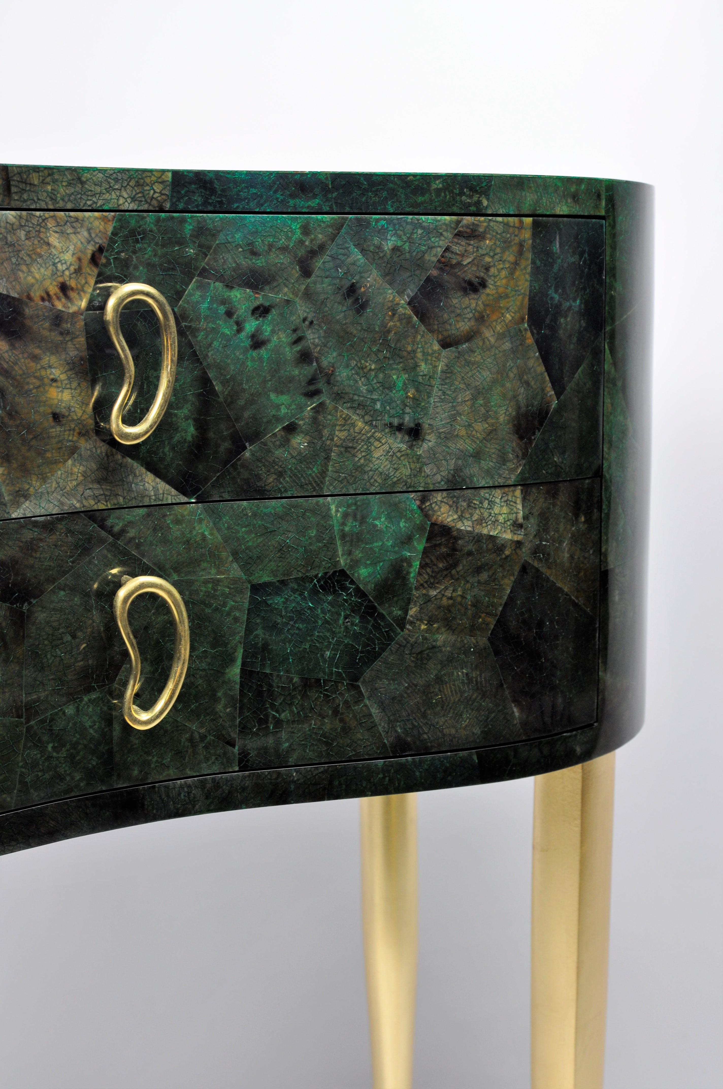 Organique Table console en marqueterie verte de Ginger Brown en vente