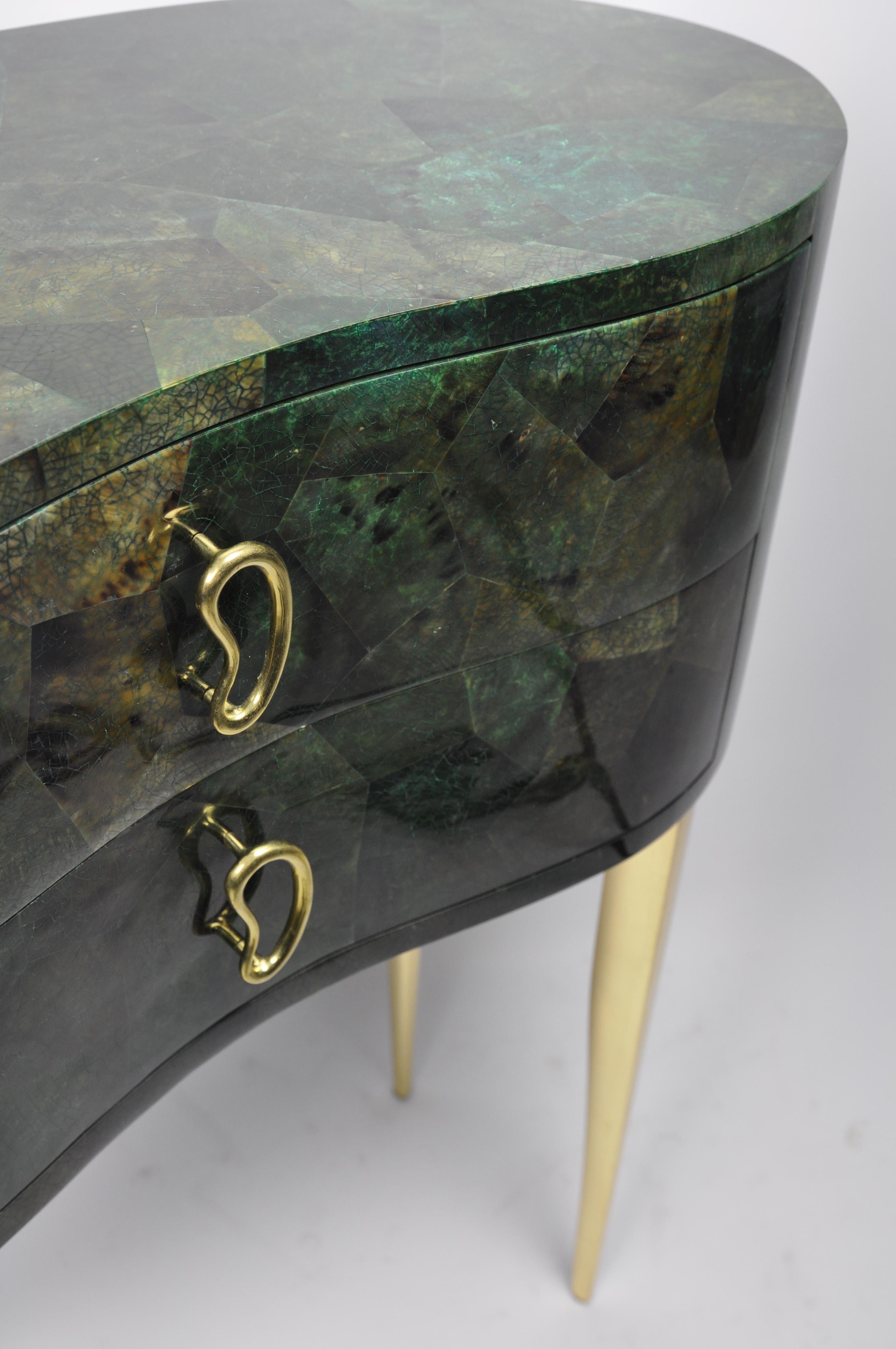 Hand-Crafted Console table in Green marquetry by Ginger Brown For Sale