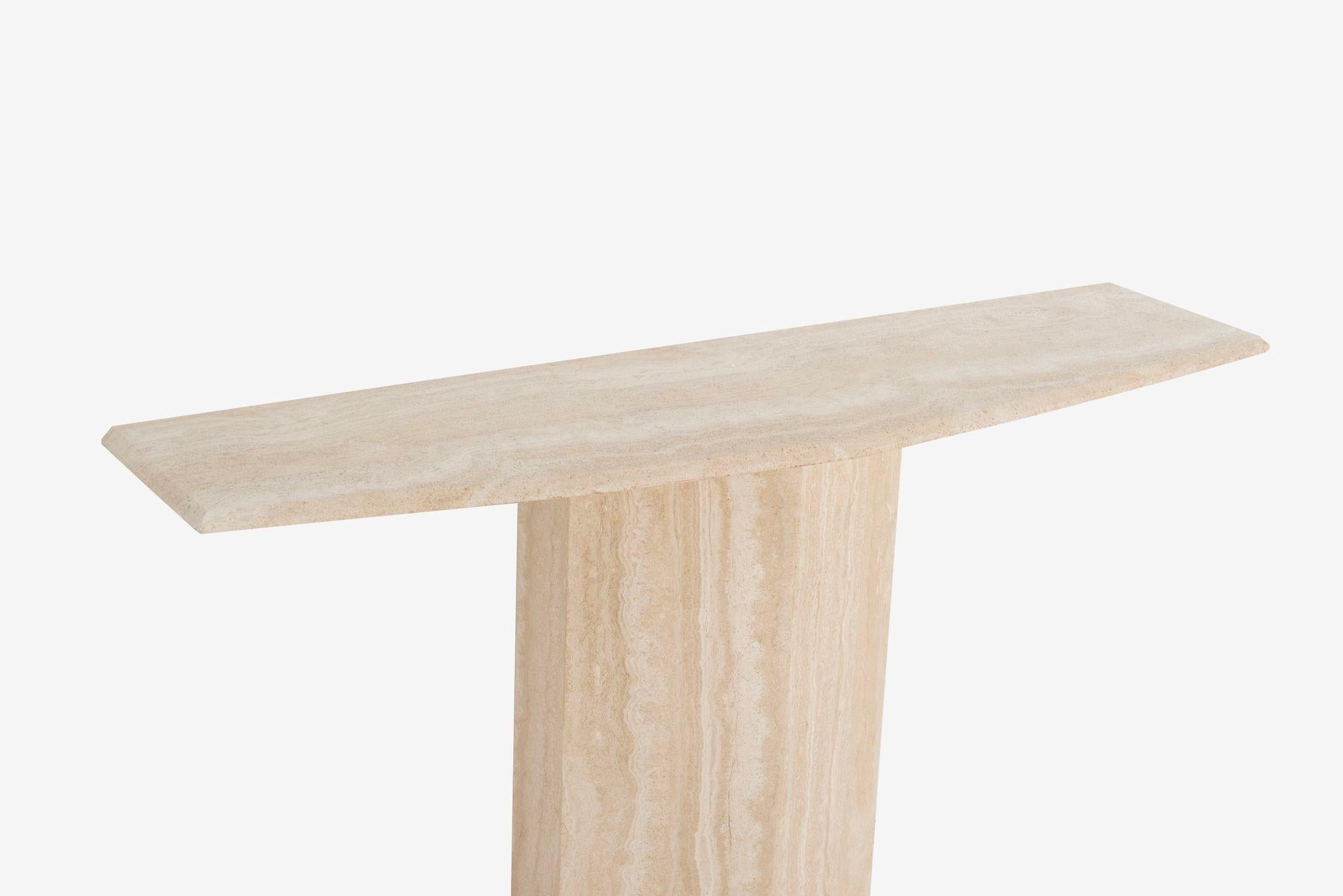 Polished Console Table in Italian Travertine Marble 1970s For Sale