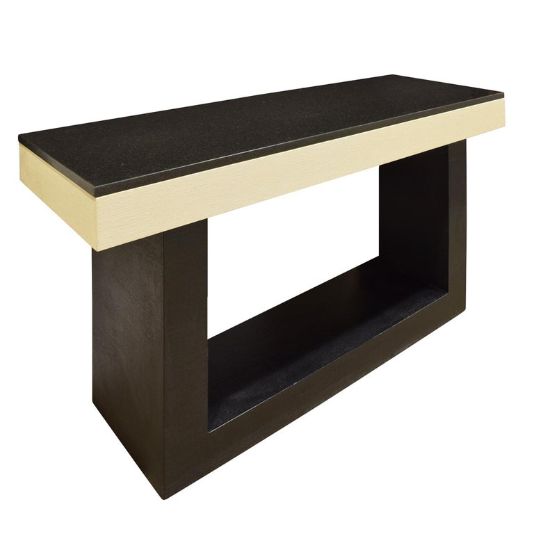 Console Table in Lacquered Linen with Black Granite Top, 1970s For Sale
