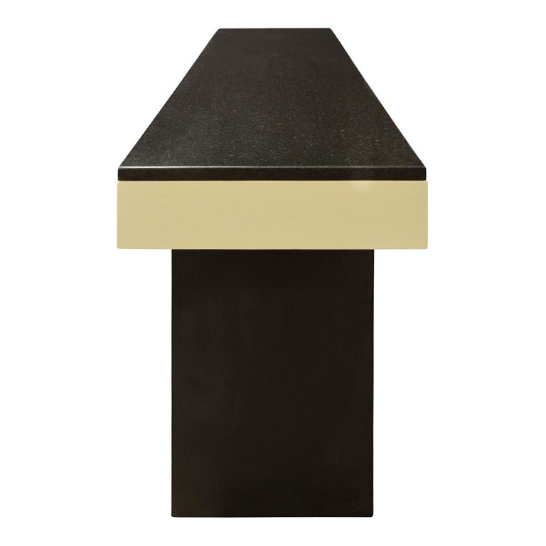Console Table in Lacquered Linen with Black Granite Top, 1970s For Sale